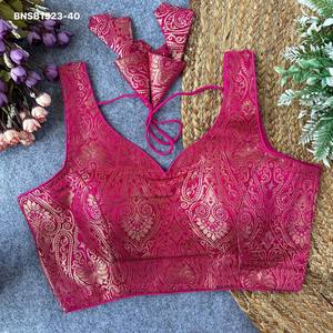 Blusa de Seda Banarasi Pura de Excelente Calidad con Trabajo de Zari Dorado, Lista para Usar, con Cierre Trasero Acolchado, Proveedor de Surat - Product Image 5