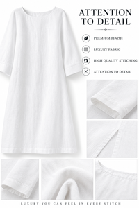 Wholesale Linen Cotton Women Midi <b>Dress</b> Eco Friendly <b>White</b> Simple Bohemian Party <b>Dress</b> Luxury Neck Sleeveless Cuffed Breathable - Product Image 6