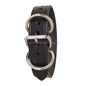 Cuir de vachette solide Collier de chien noir robuste pour chiens de toutes tailles avec boucle en nickel réglable en acier inoxydable et anneau en D - Product Image 1