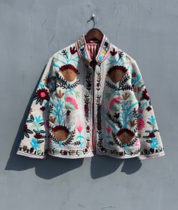 Handmade Suzani Embroidery Cotton <b>Jacket</b> Vintage Kantha Stitch Boho Coat Ethnic Winter Cardigan Unique Indian Floral Patchwork - Product Image 1