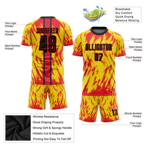 New Season Custom <b>Red</b> & Yellow All Over Sublimation Print Soccer Uniform Quick Dry Jersey Personalized Name Number for Club Team - Product Image 2
