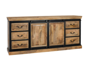 Buffet de rangement minimaliste industriel moderne en bois de manguier massif avec structure en fer noir pour la maison - Product Image 2