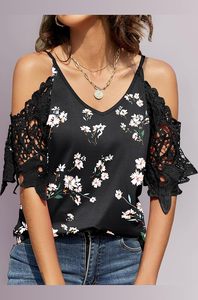 Womens off shoulder summer cotton blouse 2026 <b>heart</b> print floral applique lace trim <b>sweet</b> breathable casual long t shirt - Product Image 3