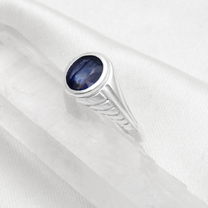 Bague en argent sterling 925 avec saphir bleu naturel, serti clos, pierre précieuse ovale, style classique, bijou unisexe pour usage quotidien - Product Image 5