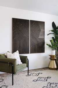 Panneau mural en bois géométrique moderne, décoration murale en bois artisanale pour salon, chambre et décoration intérieure - Product Image 1