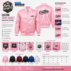 Chaqueta Varsity Rosa de Satén Personalizada para Hombre, Cuello Alto, Cierre de Pullover, Logotipo Bordado en la Parte Delantera, Estilo Bomber Informal para Invierno - Product Image 2