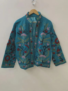 Chaqueta Bomber Suzani Tejida a Mano de Jaipur, India, Chaqueta de Algodón Transpirable con Bordado, Estilo Étnico Bohemio para Mujer, Invierno - Product Image 1