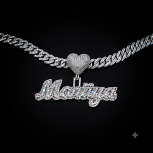 Unisex Hip Hop 925 Silver Rhodium Plated Iced <b>Custom</b> Initial Cursive <b>Name</b> Letter Heart Clasp Moissanite Pendant <b>Necklace</b> Parties - Product Image 6
