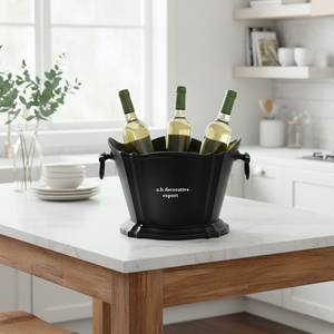 Seau à vin de luxe noir pour 3 bouteilles, refroidisseur triple pour champagne avec poignées, bac à glace décoratif en métal pour bar et hôtel - Product Image 2