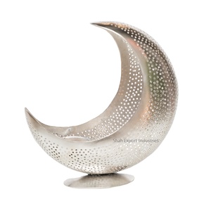 Porte-bougie en métal argenté en forme de demi-lune pour la décoration de la maison, du Ramadan, de l'Aïd, de la table - Product Image 1