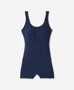 Women's Navy Blue Spaghetti Strap Jumpsuit Solid Color <b>High</b> Stretch Swimwear Spring Summer Casual Fit Regular Length Above <b>Knee</b> - Product Image 1