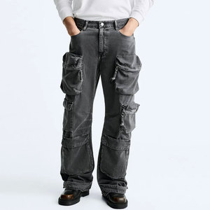 Pantalones Cargo de Mezclilla para Hombre, Talla Grande, Corte Holgado, Cintura Alta, Estilo Workwear, Bolsillos con Parches, 100% Algodón - Product Image 1