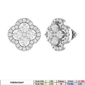 Boucles d'oreilles clous pour femme, motif floral symphonique jaune, en or 14 carats, diamants naturels taille brillant, plaqué rhodium, élégantes - Product Image 3
