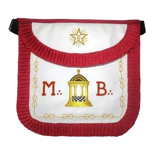 Master Mason Scottish Rite <b>Apron</b> <b>White</b> & Red with Pleated Edges MB Temple - Product Image 1