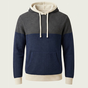 Wholesale Eco-Friendly <b>Waterproof</b> Pocket Heavyweight Cotton Blend Cable Knit Hoodie Unisex Streetwear Pullover - Product Image 2