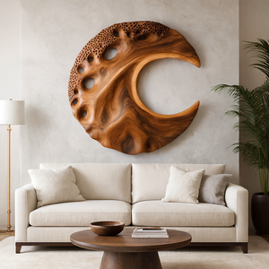 Sculpture murale ronde en bois artisanale Luxali, style Art Déco, écologique, durable, cadeau artistique pour l'inauguration d'une maison, pour le salon - Product Image 2