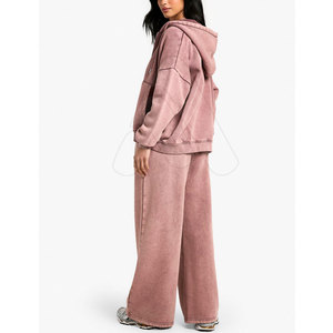 Custom Logo Winter Women Solid Acid Wash Sweating <b>Tracksuit</b> 2 Piece Set Eco-Friendly Quick Dry Breathable Wholesale Comfortable - Product Image 4