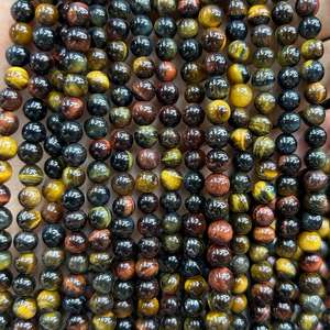 Cuentas de piedra ojo de tigre mixtas, cuentas redondas de piedras preciosas naturales en hebra para la fabricación de joyas y manualidades DIY. - Product Image 1