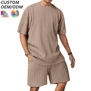 Conjunto de Dos Piezas de Verano para Hombre, Estilo Urbano, Transpirable, de Algodón Tejido, Camiseta y Pantalones Cortos, Atuendo Informal, Logotipo Personalizado, OEM, ODM, Marcas al por Mayor - Product Image 1