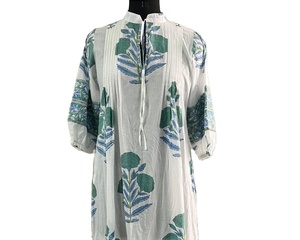 Haute Qualité Coton Handblock Imprimé Plited Bordure Longue Robe Pour Les Femmes De Mode Fabricant Indien - Product Image 1