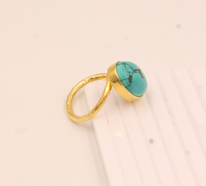 Anillo de Boda Clásico para Mujer, Turquesa, Plata de Ley 925, Chapado en Oro de 18k, Gema Ovalada, Banda Dividida, Venta al Por Mayor - Product Image 2