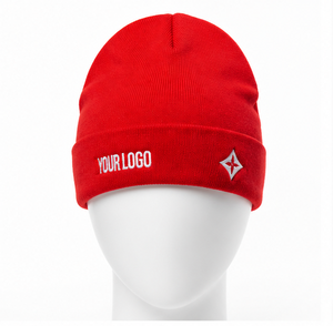 Custom Embroidered Red Beanie Hat Unisex Acrylic <b>Winter</b> <b>Cap</b> Casual Solid Color Cuffed Own Design With Logo Jacquard - Product Image 1