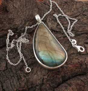 Natural Labradorite Teardrop Pendant Sterling Silver Boho Gemstone Necklace Handmade <b>Flash</b> Jewelry Gift For Women - Product Image 1