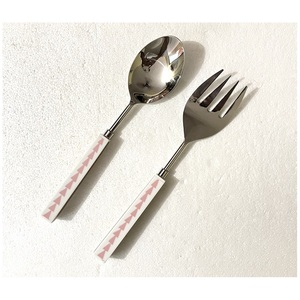 Juego de servidores de ensalada de gran venta con mangos de resina rosa, tenedor y cuchara de acero inoxidable, utensilios de cocina, herramientas para ensalada - Product Image 1