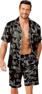 Conjunto de camisa y pantalones cortos para hombre, conjunto tropical con botones para la playa - Product Image 3