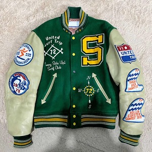 Veste en cuir véritable pour homme, style Letterman, coupe-vent, universitaire, de travail, baseball, basketball, bomber, varsity - Product Image 1