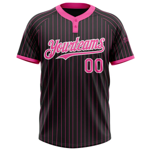 Maillot de baseball unisexe personnalisé avec nom du joueur, rayures noires et roses, respirant, anti-humidité, écologique, impression par transfert thermique sur le devant - Product Image 3
