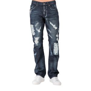 Distressed Biker <b>Jeans</b> Men's Ribbed Moto Denim Trousers Distressed Ripped Cotton Stretch Fabric Urban Streetwear Fashion - Product Image 5