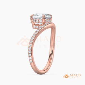 แหวนหมั้นเพชรโมอิสซาไนต์ทรงคุชชั่นทองคำ 14K โรสโกลด์ พร้อมวงแหวนแต่งงานแบบโค้งประดับเพชร ของขวัญเครื่องประดับเจ้าสาวสุดหรู - Product Image 6