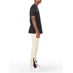Pantalon évasé beige pour homme avec blocs de couleur, poches latérales, taille élastique et cordon de serrage – Survêtement décontracté pour l'automne - Product Image 3