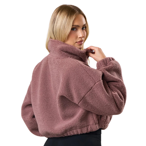 Veste polaire Sherpa courte unie personnalisée pour femme – Douce, chaude, demi-zip, pull décontracté, hiver, extérieur, confortable, pelucheuse, séchage rapide, coupe-vent - Product Image 2