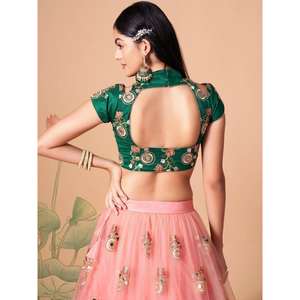 Glamorous Peach Mirror Work Net Wedding Wear Lehenga Choli - Product Image 1