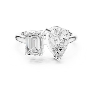 Bague Fine en Or Massif 14K avec Diamant de Laboratoire Taille Poire Émeraude 1 Carat Chaque, Design Unique, Bijoux de Corps Raffinés, Élégance Premium - Product Image 6