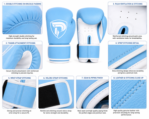 Guantes de Boxeo Profesionales Portátiles Dumela International, Color Azul Cielo y Blanco, Cuero Genuino, Personalizados, de Alta Calidad para Entrenamiento - Product Image 6