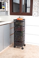 Chariot de rangement de cuisine pliable de luxe à 5 niveaux, panier perforé, chariot alimentaire, finition mate, revêtement en poudre MS, roulettes en caoutchouc