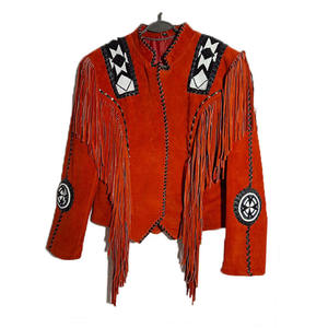 <b>Men's</b> Vintage Suede <b>Leather</b> <b>Jacket</b> Breathable Tassel Fringe Embroidered Details Stand Regular Fit Winter Style Windproof - Product Image 2