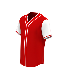 Camiseta de Béisbol Roja Estampada con Botones, Malla y Ribete a Rayas, Personalizada, Transpirable, Unisex para Adultos - Product Image 5