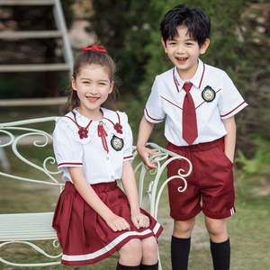 Uniforme Escolar para Niñas, Conjunto de Dos Piezas, Camisa Blanca y Falda Roja de Algodón, Uniforme para Estudiantes de Primaria - Product Image 3