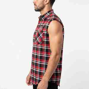 Camisas de Algodón Elegantes Personalizadas para Hombre, Camisa de Franela a Cuadros sin Mangas, Roja, Negra, Blanca, Casual, con Cuello Camisero, Transpirable - Product Image 3