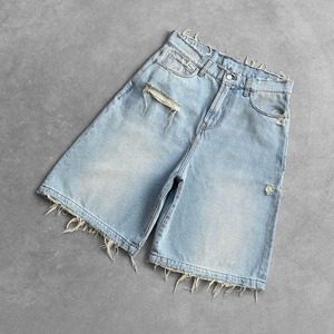 BUGZY APPARELS Pantalones Cortos de Mezclilla para Hombre, de Cintura Alta, Estilo Desgastado, Pierna Recta, Casuales de Verano, de Algodón Lavado, Diseño Roto, Estilo Urbano, Jorts - Product Image 4