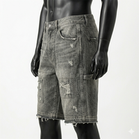 Shorts en jean amples et respirants, taille mi-haute, tie-dye, délavés, effet usé, style streetwear, personnalisables et tendance, sous marque privée