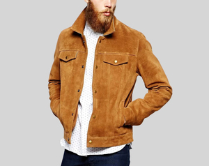 Wholesale Men Genuine <b>Suede</b> <b>Leather</b> Trucker <b>Jacket</b> Classic Western Vintage Casual <b>Jacket</b> - Product Image 2