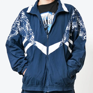 Ensemble de survêtement sportif pour homme, bleu marine imprimé, avec fermeture éclair intégrale, pantalon de jogging et veste en polyester à séchage rapide avec poches latérales - Product Image 6