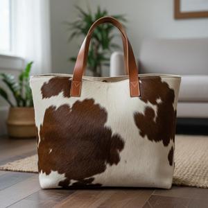 Sac fourre-tout en cuir à poils de vache, sac à main en cuir de vachette pour femme, sac à bandoulière décontracté et élégant, sac fourre-tout de créateur LHTB-0067 - Product Image 1