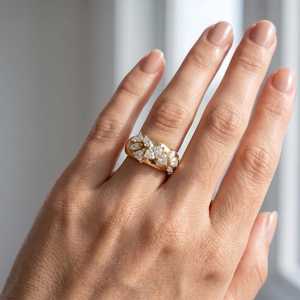 Multi Shapes Lab Grown Diamond Toi Et Moi <b>Dome</b> <b>Ring</b> For Unisex 14K Yellow Gold Engagement Gift For Party Charms - Product Image 4
