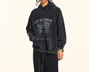 เสื้อฮู้ดดี้ผู้ชายสไตล์อเมริกันเรโทรสีดำฟอกยีนส์ทรงหลวมพิมพ์ลาย DTG แบบสั่งทำได้ แบรนด์แฟชั่นแนวสตรีทสุดฮิต - Product Image 5